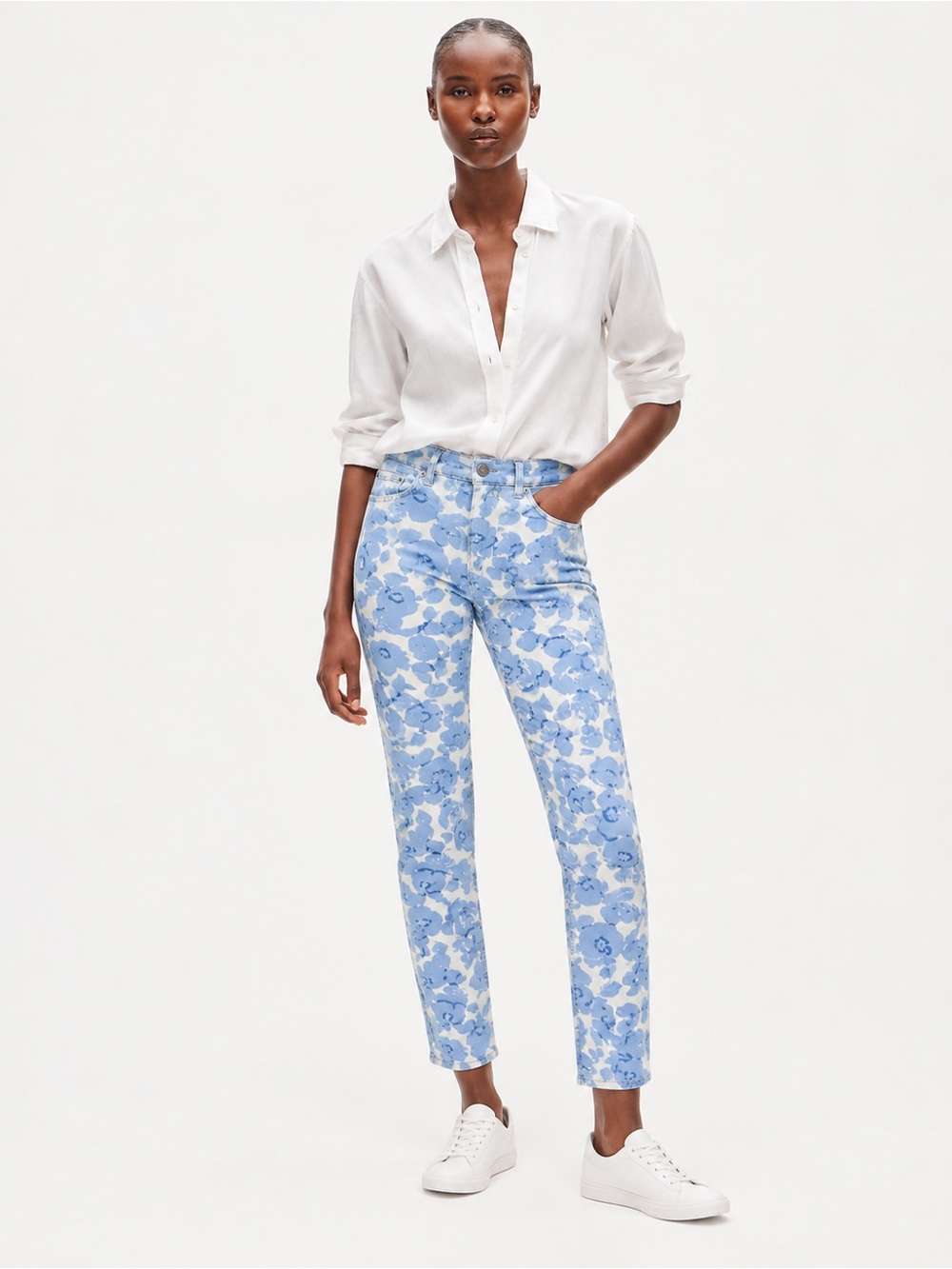 NEW J.Crew Factory Ankle Toothpick Printed Twill Pants – Size 28 blue floral